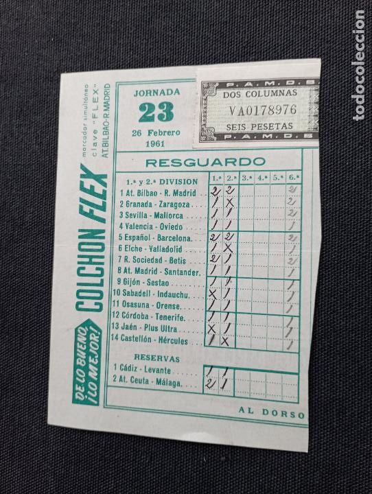 Otros Art&iacute;culos de Coleccionismo en Papel: BOLETO RESGUARDO QUINIELA 1961-CON PUBLICIDAD EN EL REVERSO.