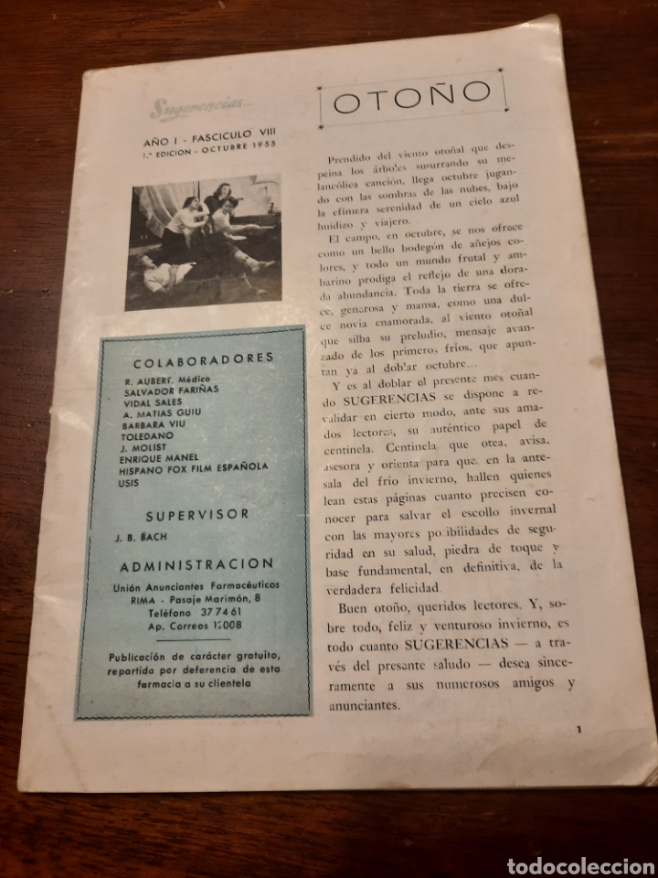 Otros Art&iacute;culos de Coleccionismo en Papel: SUGERENCIAS , A&Ntilde;O 1- FASCICULO VIII, OCTUBRE 1955