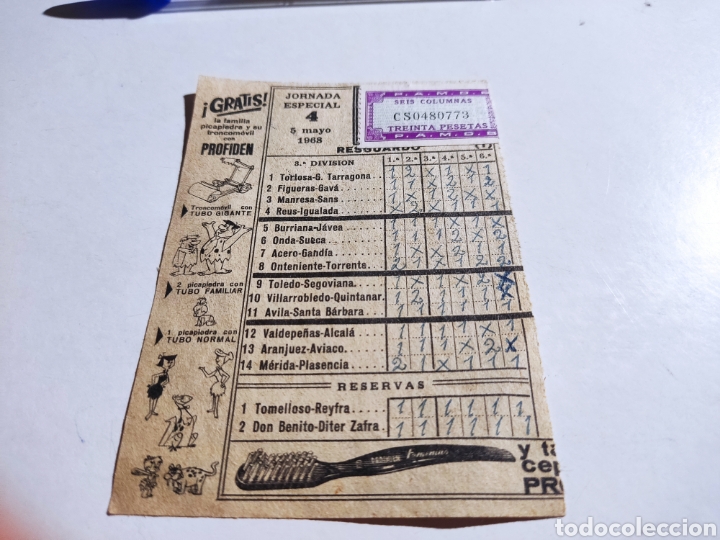 Otros Art&iacute;culos de Coleccionismo en Papel: Resguardo quiniela 1968 profiden, familia Picapiedra