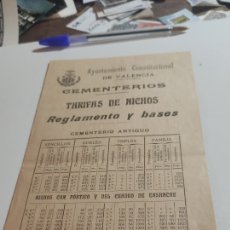 Otros Artículos de Coleccionismo en Papel: ANTIGUO FOLLETO AYUNTAMIENTO CONSTITUCIONAL DE VALENCIA CEMENTERIOS 1908. Lote 376114194