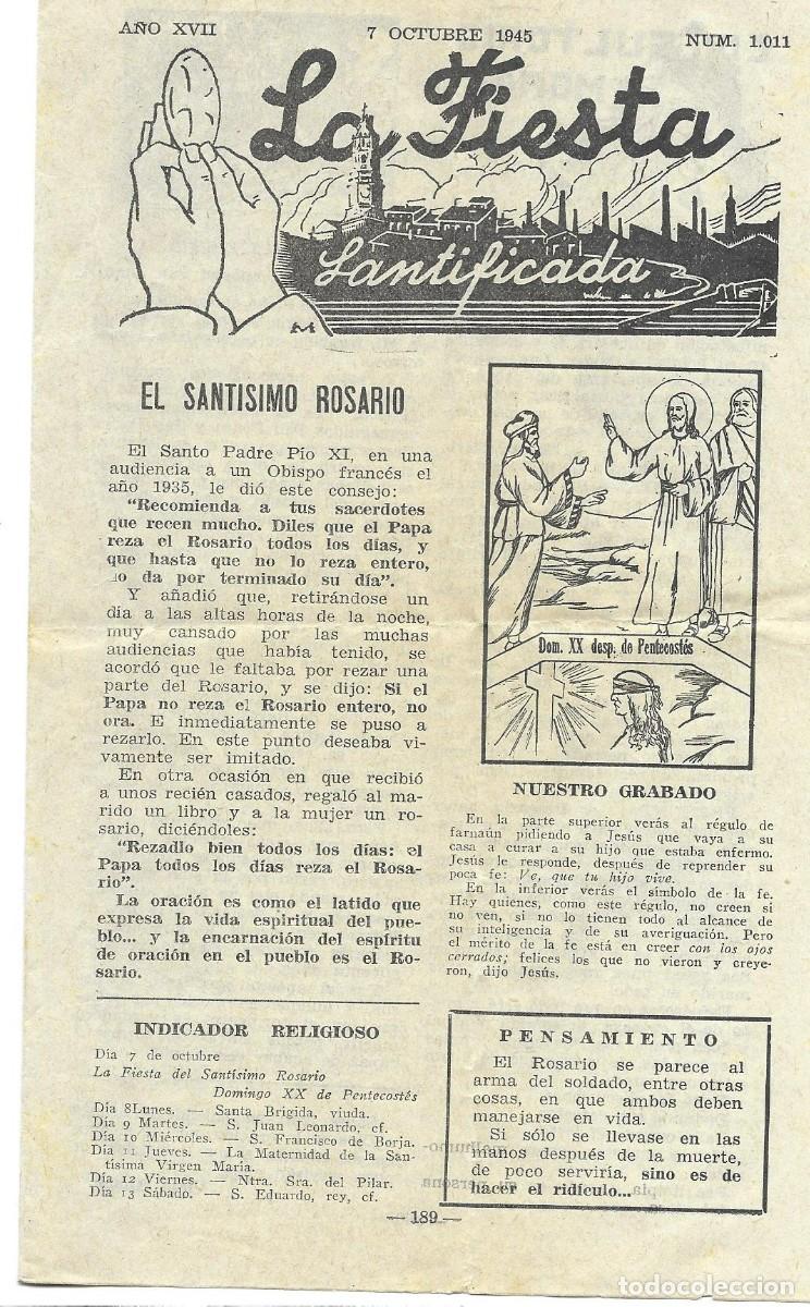 Otros art&iacute;culos de coleccionismo en papel: &rdquo;La fiesta Santificada&rdquo; Hoja diocesana religiosa y moral (Octubre de 1945)
