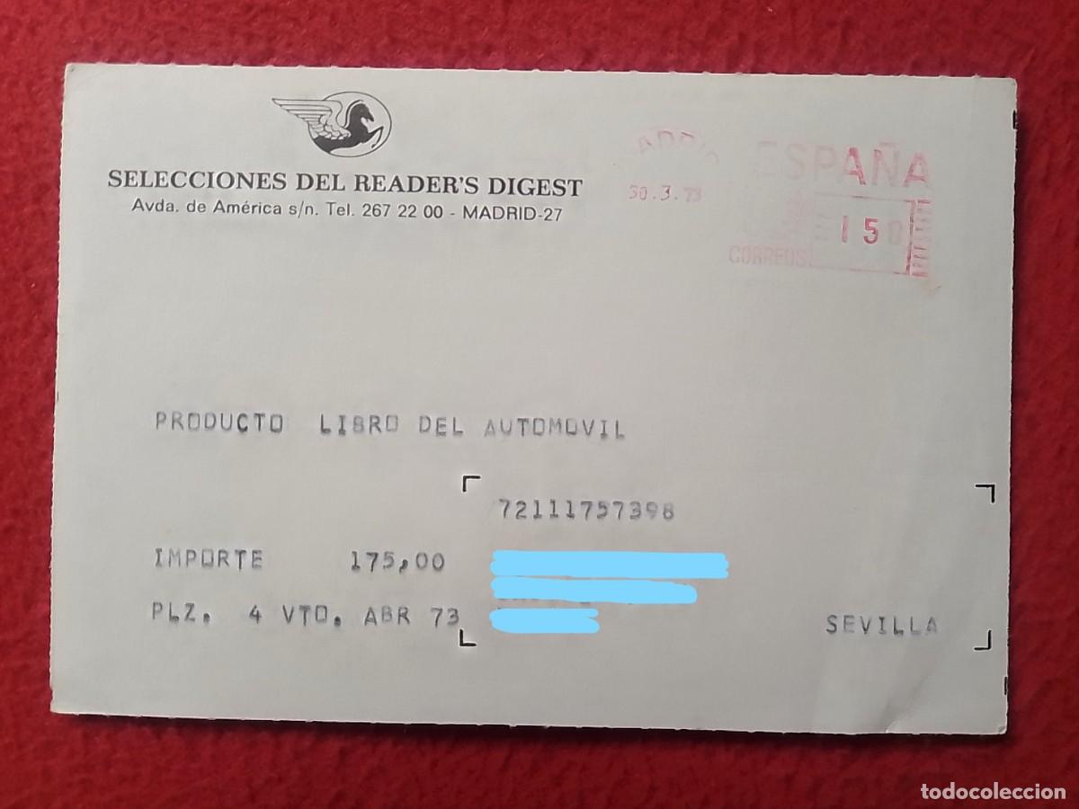 Otros Art&iacute;culos de Coleccionismo en Papel: ANTIGUA TARJETA COMERCIAL O SIMIL FRANQUEO CORREOS 1973...SELECCIONES DEL READER&acute;S DIGEST VER FOTOS.