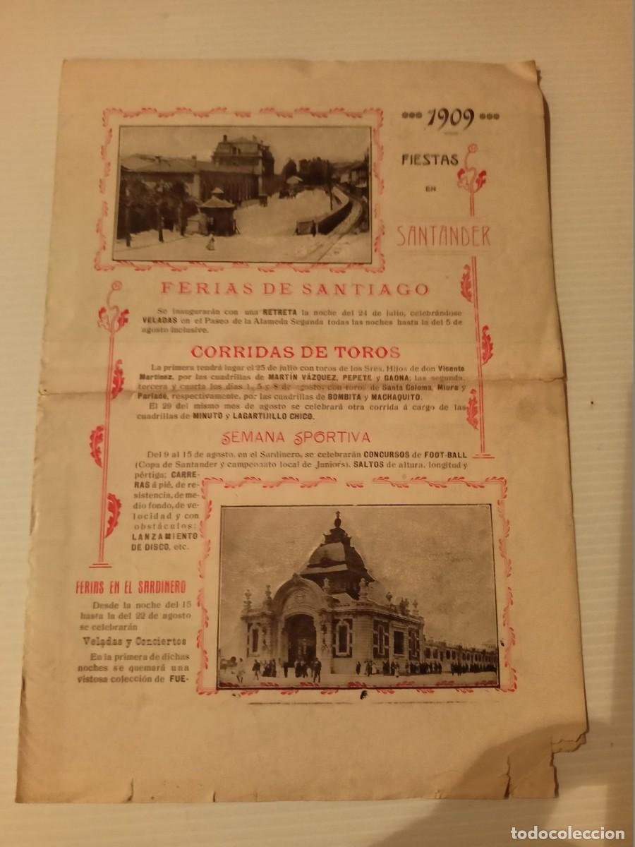 Paper Collecting Others: PROGRAMA DE LAS FIESTAS EN SANTARDER DEL A&Ntilde;O 1909 &rdquo;FERIAS DE SANTIAGO&rdquo;
