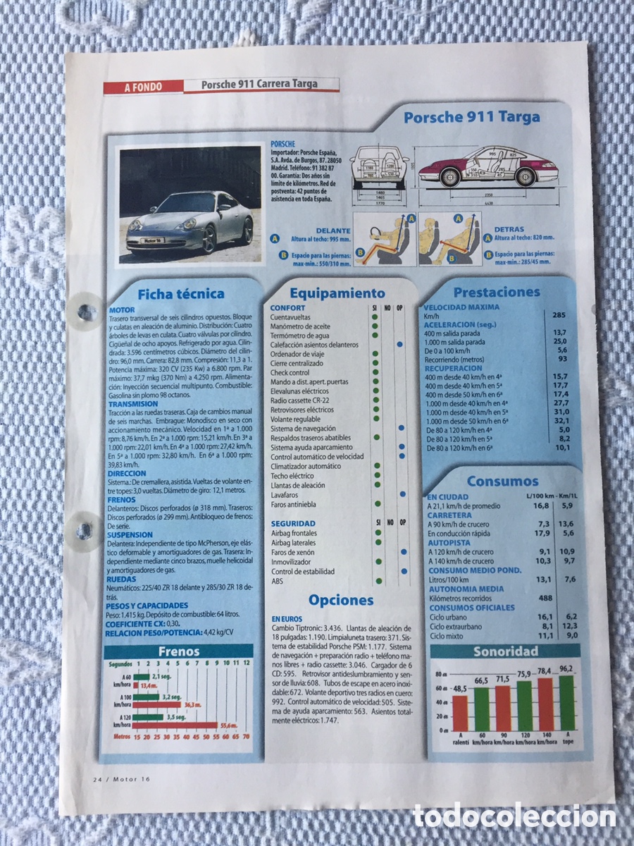 Otros Art&iacute;culos de Coleccionismo en Papel: Ficha t&eacute;cnica - PORSCHE 911 CARRERA TARGA