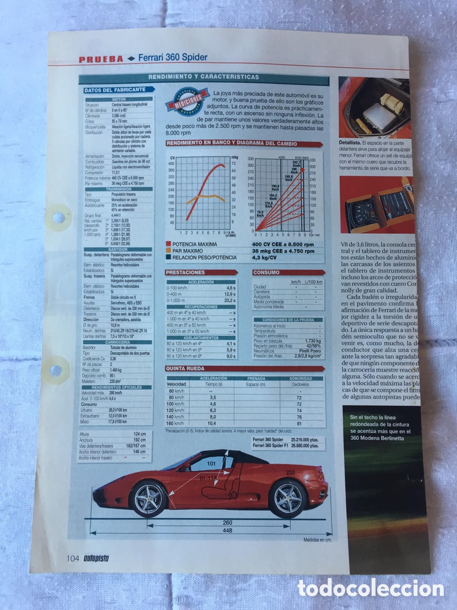 Otros art&iacute;culos de coleccionismo en papel: Ficha t&eacute;cnica - FERRARI 360 SPIDER
