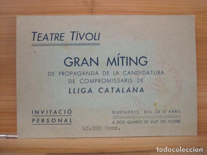 Sammelleidenschaft Andere Papierartikel: BARCELONA-TEATRO TIVOLI-GRAN MITING LLIGA CATALANA-SEGELL REGIONALISTA-VER FOTOS-(K-8214)