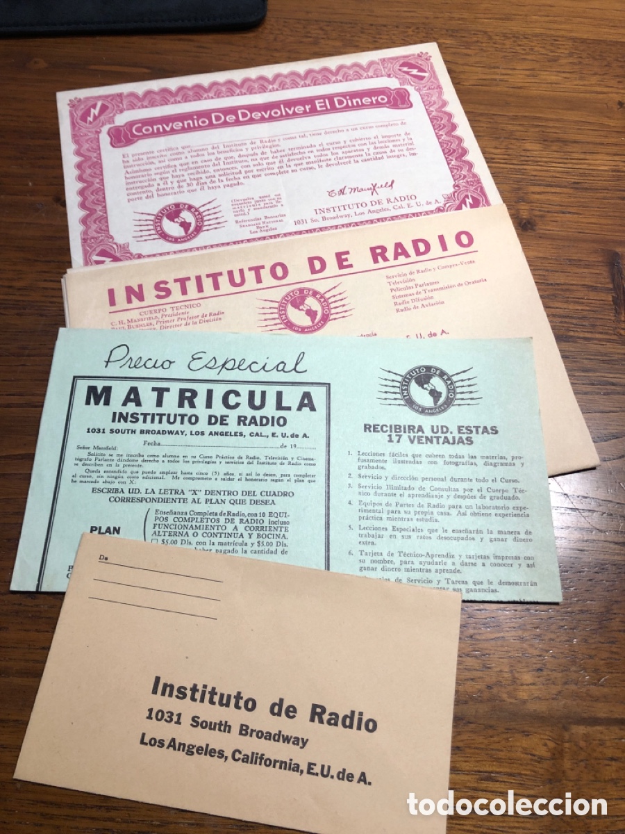 Otros art&iacute;culos de coleccionismo en papel: PAPELES PARA INSTITUTO DE RADIO , LOS &Aacute;NGELES CALIFORNIA CURSO POR CORRESPONDENCIA 70&rsquo;s