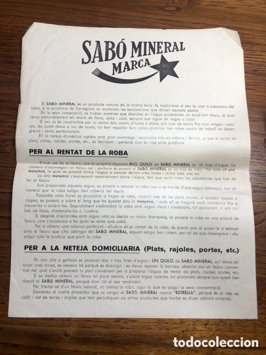 Otros art&iacute;culos de coleccionismo en papel: HOJA PUBLICIDAD SABO MINERAL MARCA LIMPIEZA DOMICILIARIA
