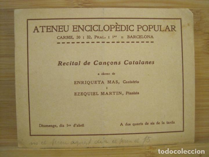 Sammelleidenschaft Andere Papierartikel: BARCELONA-ATENEU ENCICLOPEDIC POPULAR-RECITAL CAN&Ccedil;ONS CATALANES-VER FOTOS-(99.401)