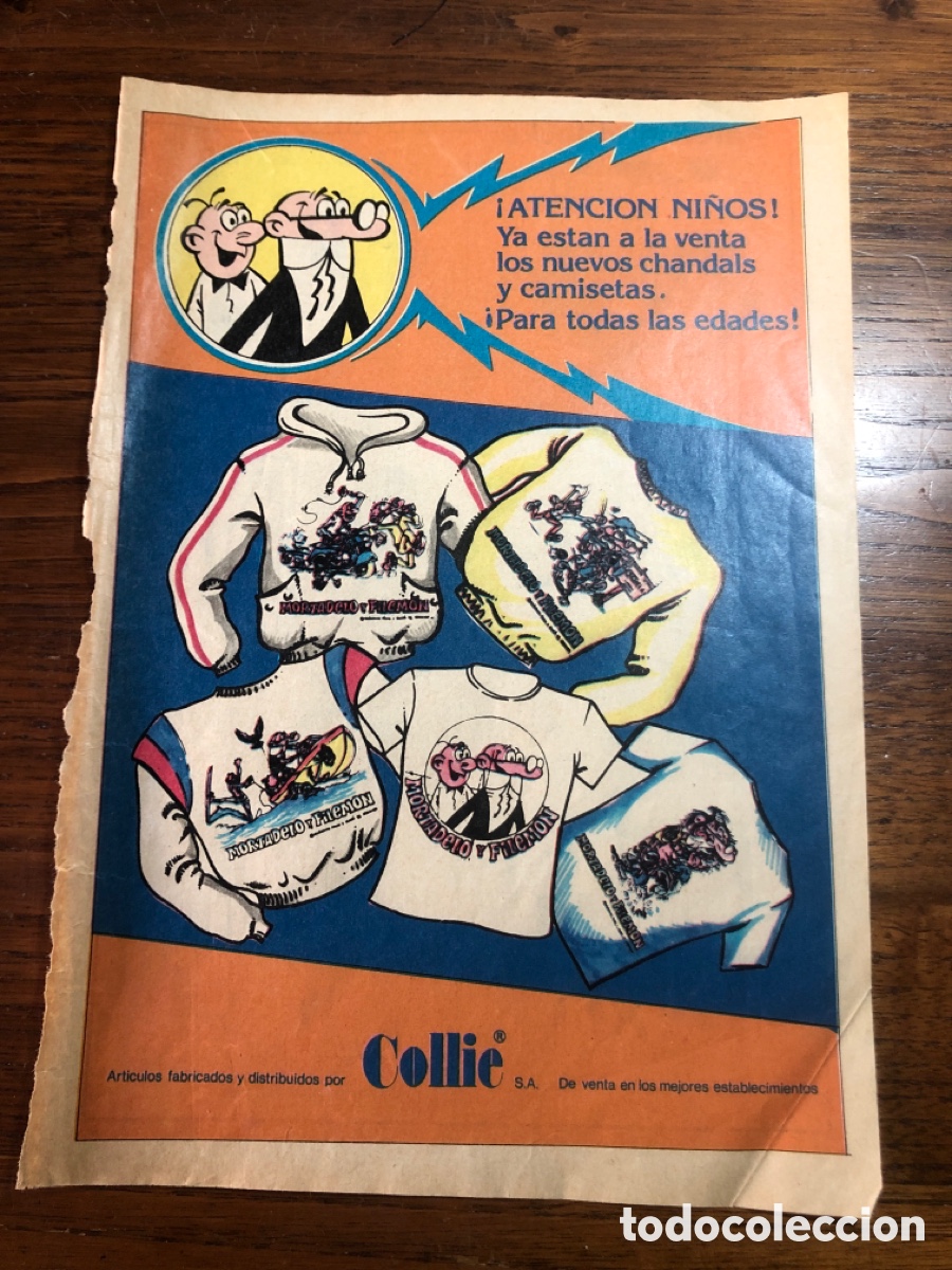 Otros art&iacute;culos de coleccionismo en papel: HOJA DE PUBLICIDAD DE REVISTA C&Oacute;MIC ROPA CHANDALS Y CAMISETAS COLLIE MORTADELO Y FILEM&Oacute;N