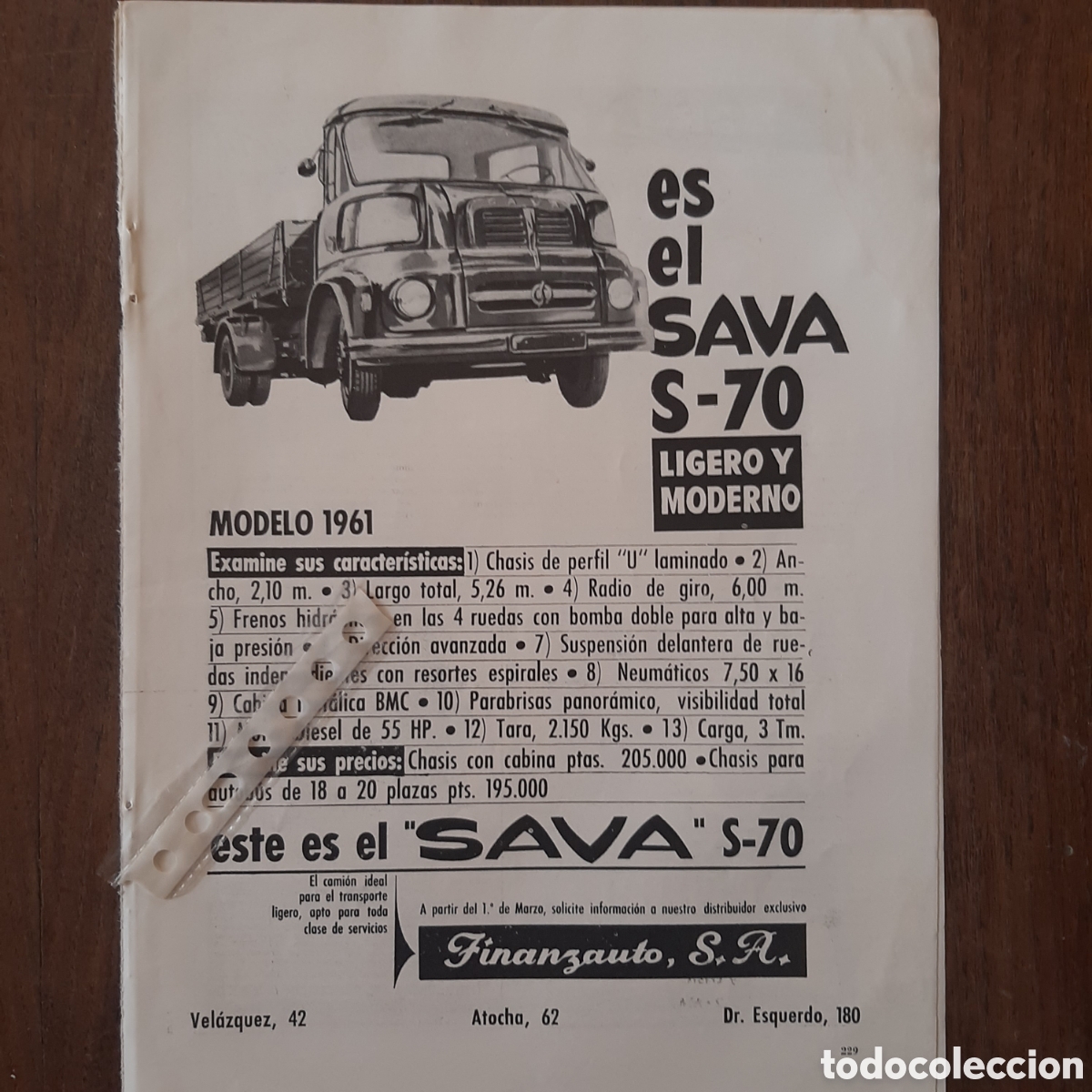 Paper Collecting Others: Publicidad camion sava S 70 de 1961 finanzauto