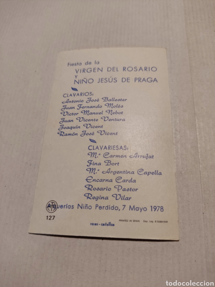 Otros art&iacute;culos de coleccionismo en papel: Estampa religiosa fiesta de la virgen del rosario y ni&ntilde;o Jes&uacute;s de Praga 1978