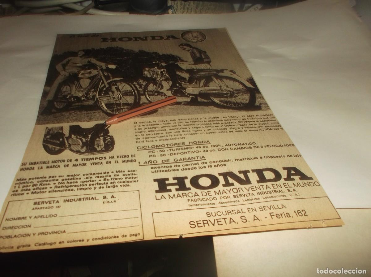 Otros Art&iacute;culos de Coleccionismo en Papel: RECORTE PUBLI. 1970.-MOTO HONDA -CICLOMOTORES PC-50 TURISMO Y DEPORTIVO- SERVETA INDUSTRIAL -EIBAR