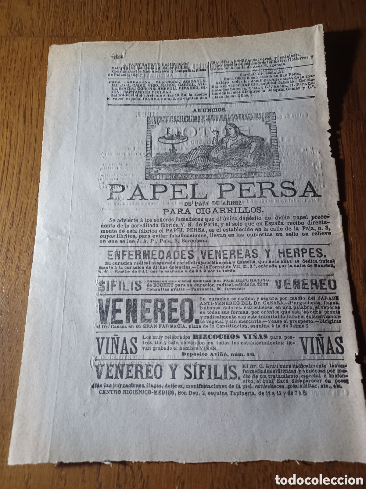 Sammelleidenschaft Andere Papierartikel: PUBLICIDAD DEL PAPEL PERSA . PARA CIGARRILLOS . A&Ntilde;O 1879 . HOJA 23 X 16 , 5 CM