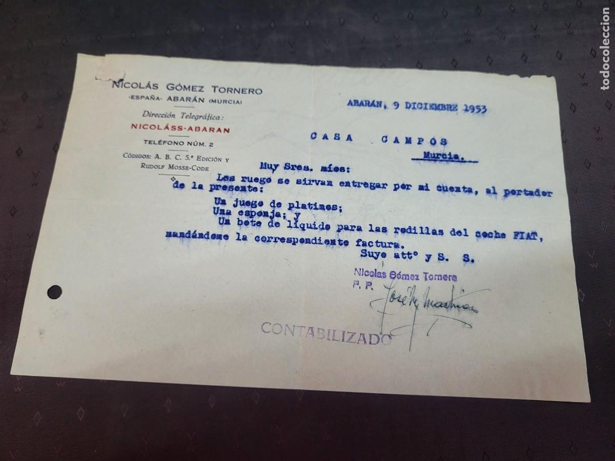 Outros artigos de papel: ABARAN MURCIA GOMEZ TORNERO 1953