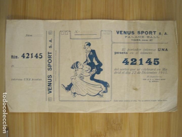 Sammelleidenschaft Andere Papierartikel: VENUS SPORT SA-PALACE BALL-BILLETE SORTEO-A&Ntilde;O 1915-VER FOTOS-(K-8428)