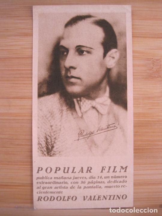 Otros art&iacute;culos de coleccionismo en papel: POPULAR FILM-RODOLFO VALENTINO-PUBLICIDAD ANTIGUA CINE-VER FOTOS-(K-8436)