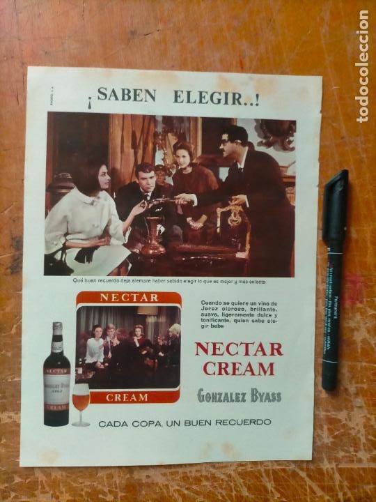Paper Collecting Others: OFERTA POR LOTES, ANTIGUA HOJA PUBLICIDAD - BOTELLA GONZALEZ BYASS NECTAR CREAM