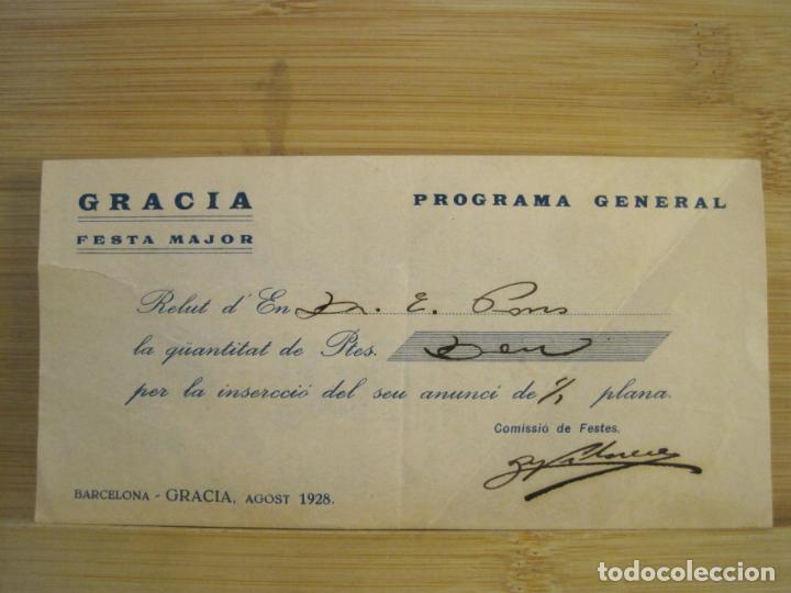 Otros Art&iacute;culos de Coleccionismo en Papel: BARCELONA-GRACIA-FESTA MAJOR-AGOST 1928-REBUT PROGRAMA GENERAL-VER FOTOS-(99.956)