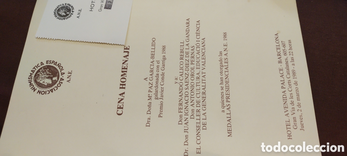 Otros art&iacute;culos de coleccionismo en papel: Cena homenaje Mari Paz Garc&iacute;a Bellido 1988 entrada men&uacute; hotel palas