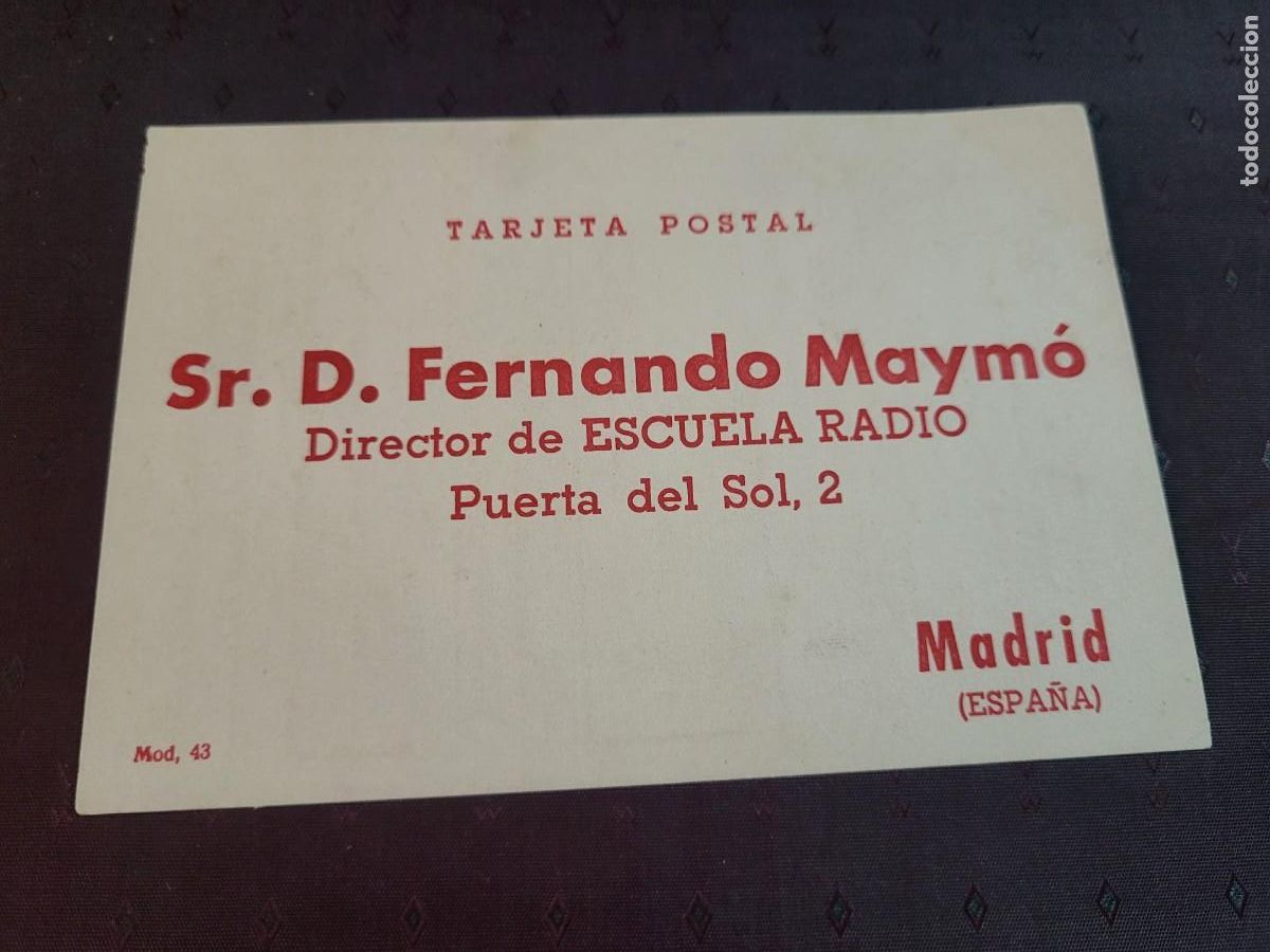Sammelleidenschaft Andere Papierartikel: TARJETA FERNANDO MAYMO DIRECTOR ESCUELA RADIO MADRID