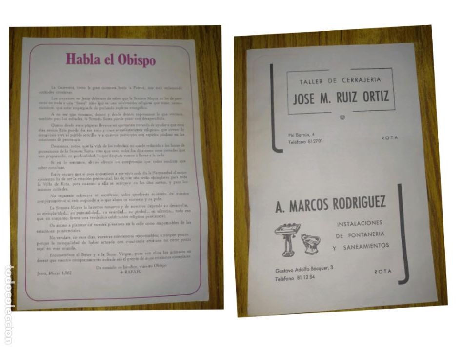 Otros Art&iacute;culos de Coleccionismo en Papel: HOJA INFORMACION GRAFICA A&Ntilde;OS 80s villa de rota cadiz semana santa leer descripcion