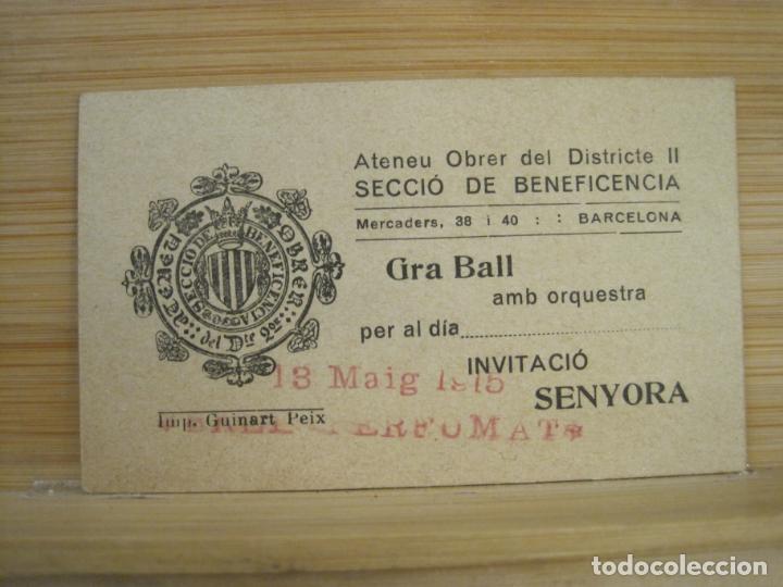 Otros Art&iacute;culos de Coleccionismo en Papel: BARCELONA-ATENEU OBRER DISTRICTE II SECCIO BENEFICENCIA-BALL-INVITACIO-ANY 1915-VER FOTOS-(99.984)