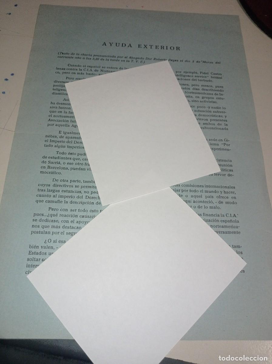 Otros Art&iacute;culos de Coleccionismo en Papel: HOJA ESCRITO &rdquo;AYUDA EXTERIOR&rdquo; POR ROBERTO REYES 3 DE MARZO REF. UR MES 10