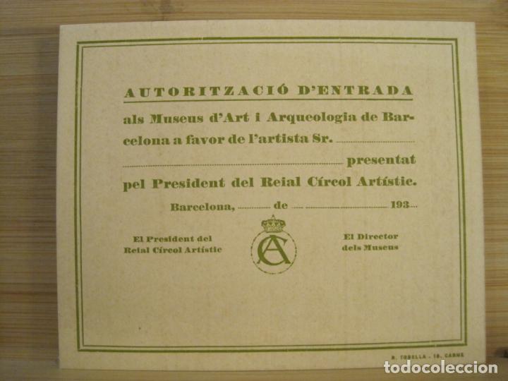 Otros Art&iacute;culos de Coleccionismo en Papel: BARCELONA-AUTORITZACIO D'ENTRADA ALS MUSEUS D'ART I ARQUELOGIA-VER FOTOS-(100.004)