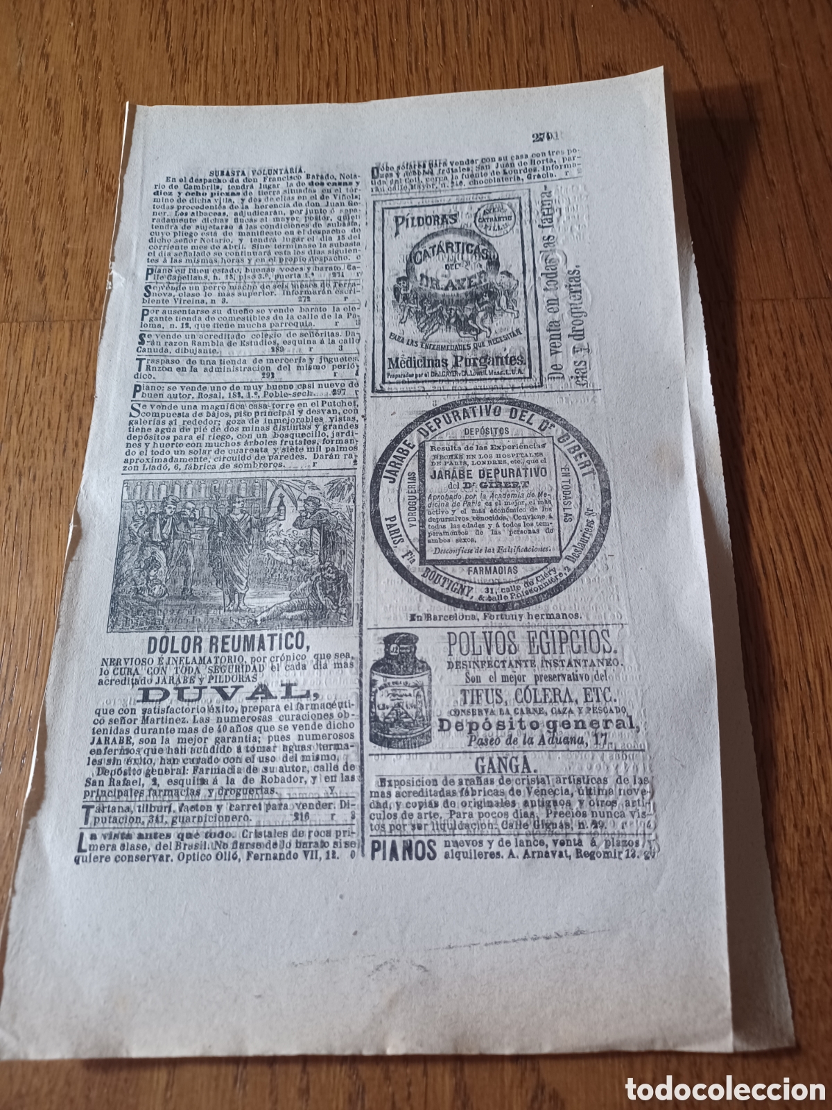Paper Collecting Others: A&Ntilde;O 1879. DUVAL DOLOR REUMATICO PILDORAS DR AYER.JARABE DEL DR GIBERT.POLVOS EGIPCIOS 24 X 17 CM