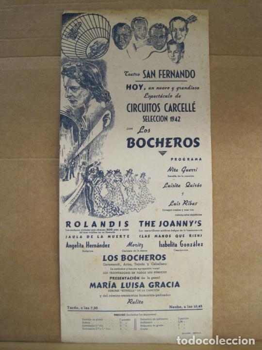 Otros Art&iacute;culos de Coleccionismo en Papel: TEATRO SAN FERNANDO-CIRCUITOS CARCELLE CON LOS BOCHEROS-PROGRAMA A&Ntilde;OS 40-VER FOTOS-(K-8710)