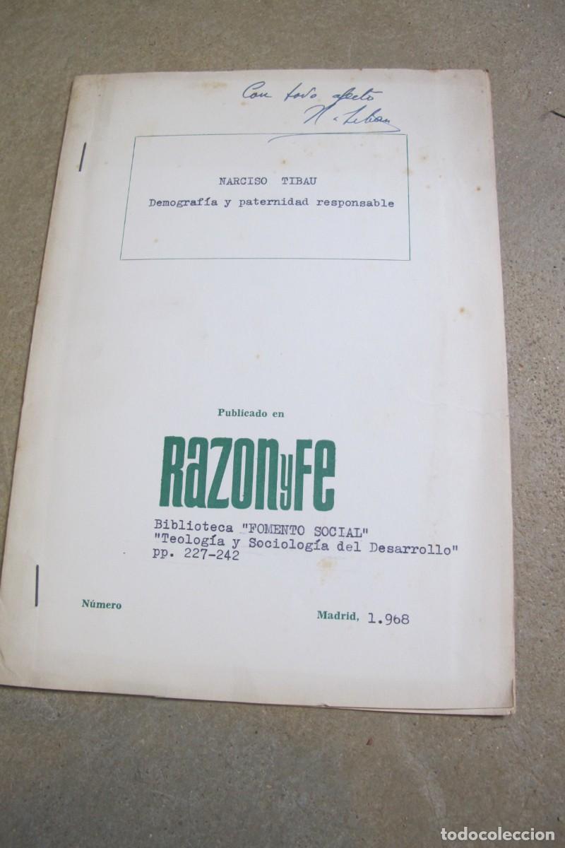 Altri oggetti di carta: DEMOGRAFIA Y PATERNIDAD RESPONSABLE. NARCISO TIBAU. PUBLICADO EN RAZON Y FE. BIBLIOTECA FOMENTO SOCI