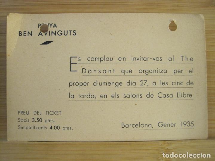 Otros art&iacute;culos de coleccionismo en papel: BARCELONA-PENYA BEN AVINGUTS-TICKET INVITACIO-GENER 1935-VER FOTOS-(100.449)