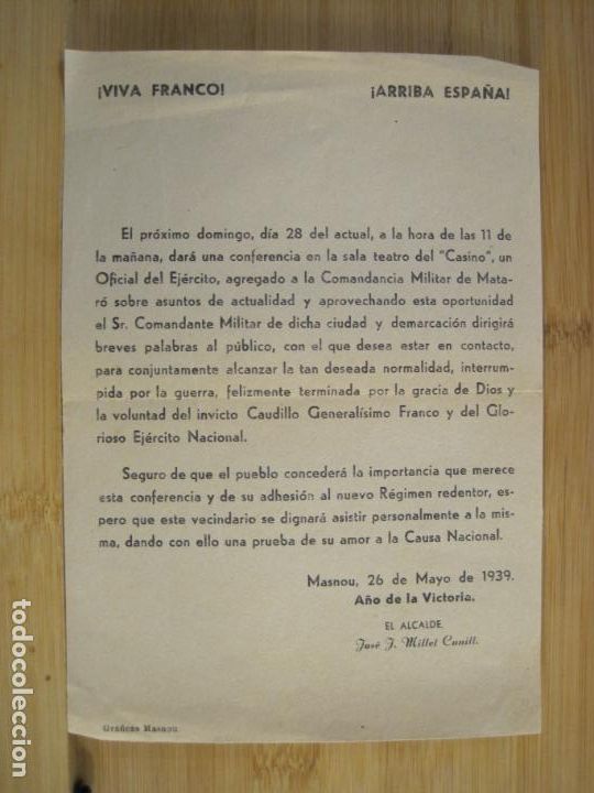 Paper Collecting Others: MASNOU-26 DE MAYO DE 1939-SALA TEATRO DEL CASINO-FRANCO-POS GUERRA CIVIL-VER FOTOS-(K-8846)
