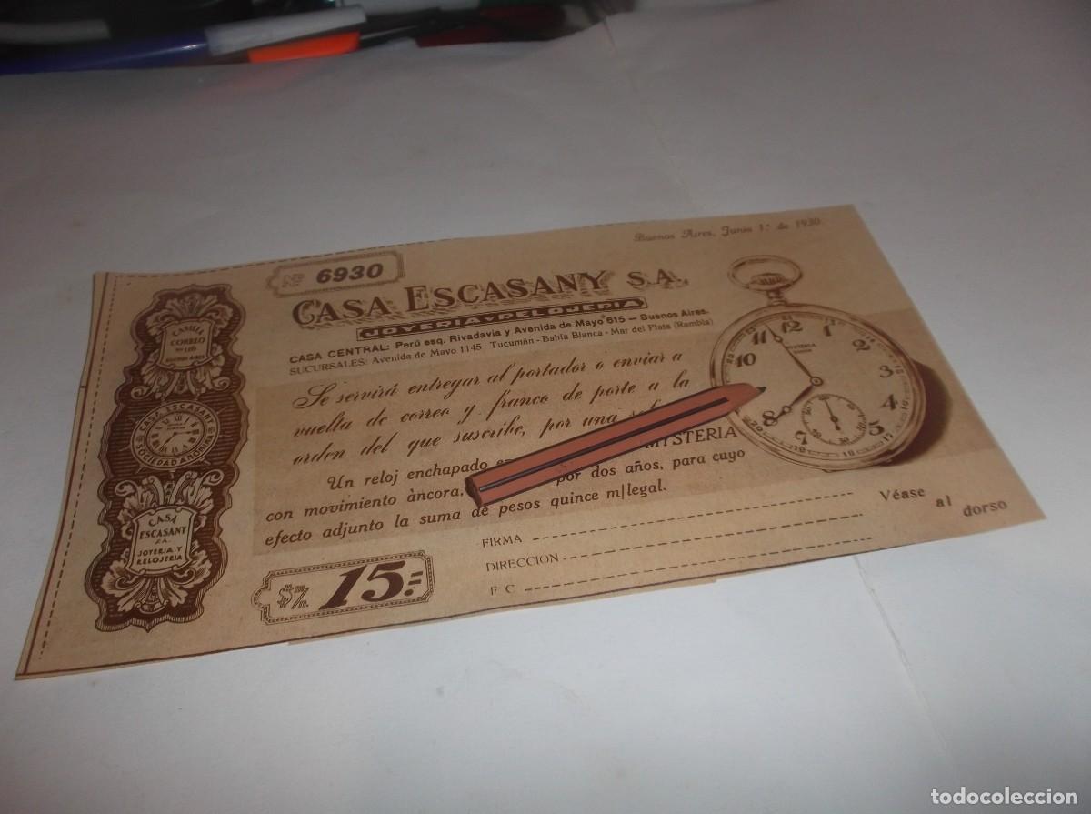 Otros Art&iacute;culos de Coleccionismo en Papel: RECORTE PUBLI. A&Ntilde;O 1929.- RELOJ MYSTERIA ENCHAPADO ORO FINO -CASA ESCASANY-BUENOS AIRES /AL DORSO