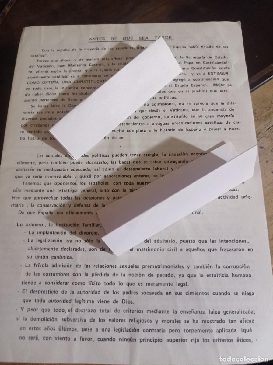 Otros art&iacute;culos de coleccionismo en papel: DIPTICO ANTES DE QUE SEA TARDE, SEPTIEMBRE 1977, COMUNI&Oacute;N TRADICIONALISTA REF. UR EST