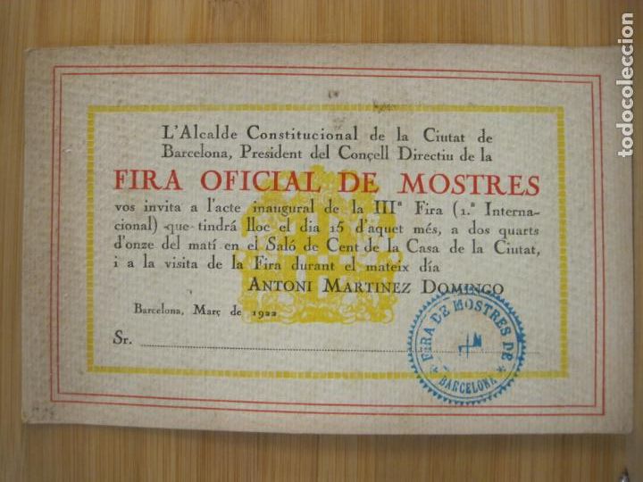 Otros Art&iacute;culos de Coleccionismo en Papel: BARCELONA-FIRA OFICIAL DE MOSTRES-INVITACIO-ANTONI MARTINEZ DOMINGO-ANY 1922-VER FOTOS-(K-8921)