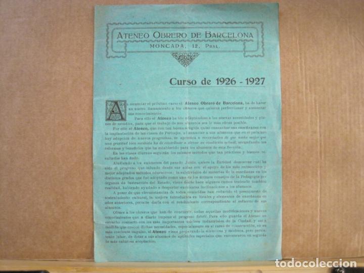 Outros artigos de papel: ATENEO OBRERO DE BARCELONA-CURSO DE 1926 1927-VER FOTOS-(K-8962)