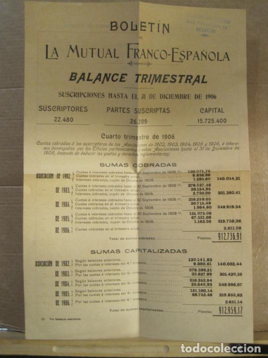 Sammelleidenschaft Andere Papierartikel: BOLETIN DE LA MUTUAL FRANCO ESPA&Ntilde;OLA-BALANCE TRIMESTAL-A&Ntilde;O 1906-VER FOTOS-(K-8968)