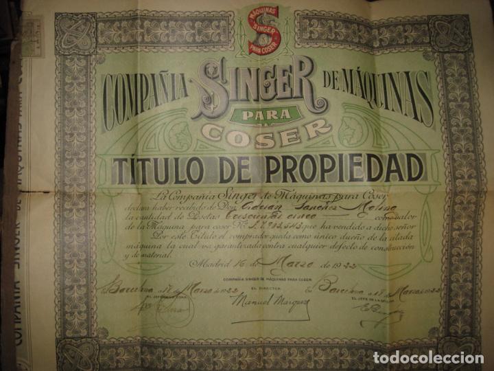 Paper Collecting Others: MAQUINAS DE COSER SINGER-TITULO DE PROPIEDAD-A&Ntilde;O 1922-VER FOTOS-(K-8969)
