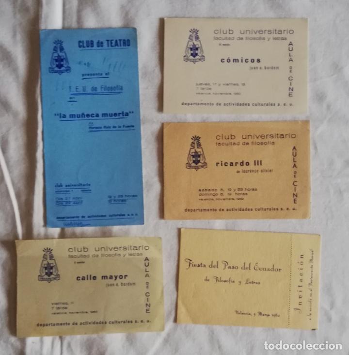 Otros art&iacute;culos de coleccionismo en papel: ANTIGUAS ENTRADAS CLUB DE TEATRO UNIVERSITARIO FACULTAD DE FILOSOF&Iacute;A UNIVERSIDAD DE VALENCIA 1962
