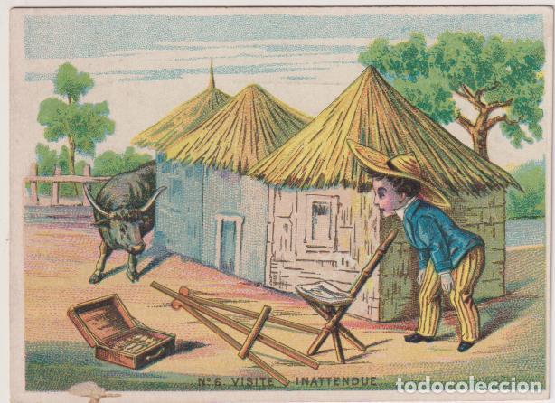 Outros artigos de papel: Cromo-Tarjeta (11,5x7,5) Abanicos, Quitasoles. G&oacute;mez y Candela. Sevilla Siglo XIX