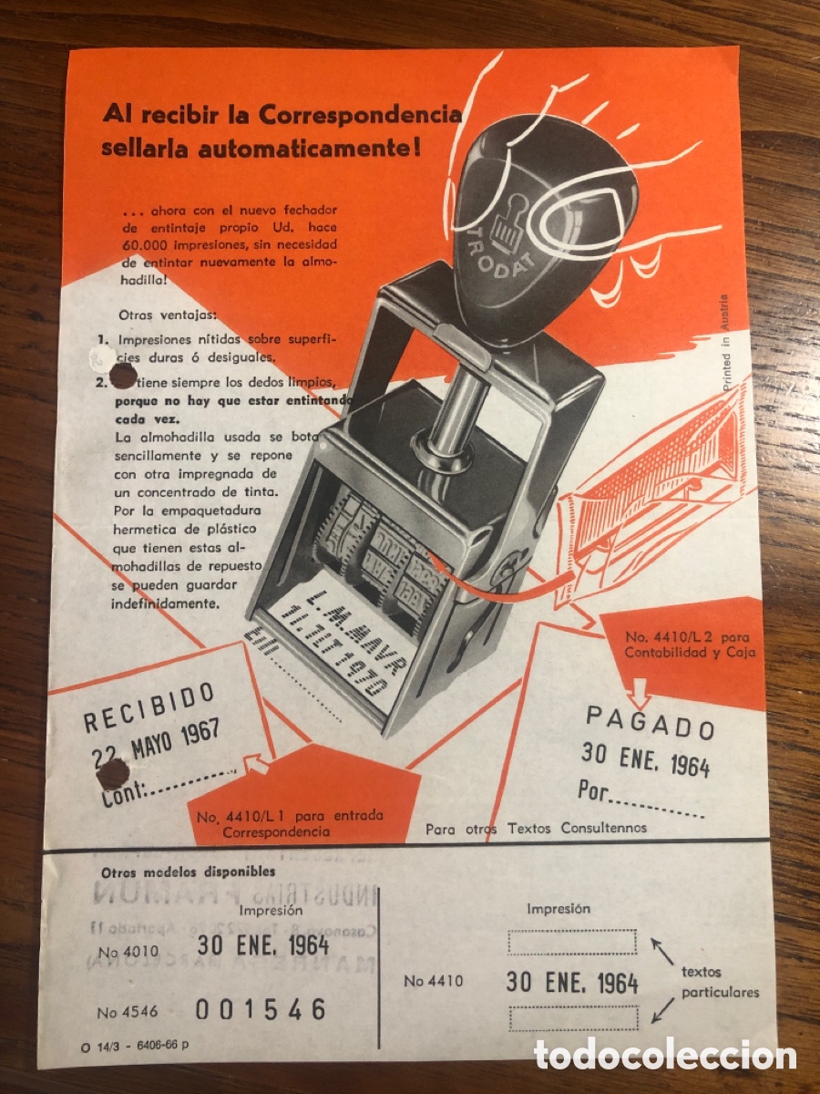 Otros art&iacute;culos de coleccionismo en papel: PUBLICIDAD SELLO TRODAT ( INDUSTRIA FRAMUN MANRESA)