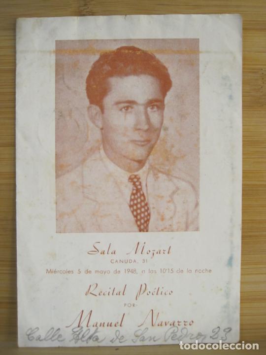 Otros Art&iacute;culos de Coleccionismo en Papel: RECITAL POETICO POR MANUEL NAVARRO-SALA MOZART-PROGRAMA A&Ntilde;O 1948-VER FOTOS-(K-9150)