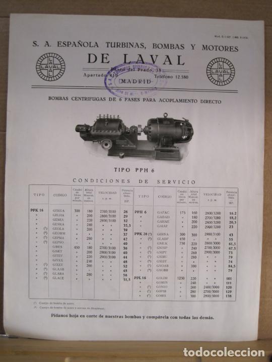 Altri oggetti di carta: SA ESPA&Ntilde;OLA TURBINAS BOMBAS Y MOTORES LAVAL-TIPO PPH 6-PUBLICIDAD ANTIGUA-VER FOTOS-(V-24.030)