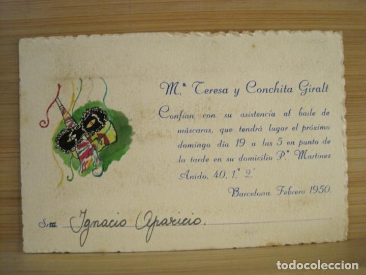 Altri oggetti di carta: BARCELONA-M&ordf; TERESA Y CONCHITA GIRALT-BAILE DE MASCARAS-A&Ntilde;O 1950-INVITACION-VER FOTOS-(101.151)
