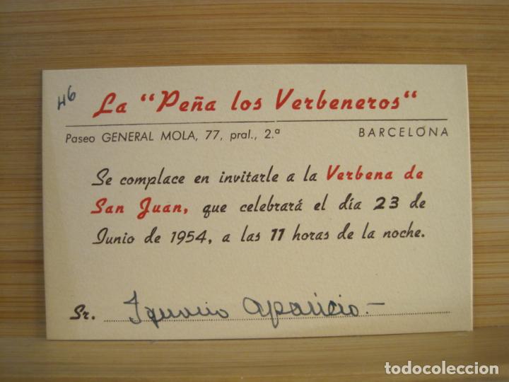 Altri oggetti di carta: BARCELONA-LA PE&Ntilde;A LOS VERBENEROS-VERBENA DE SAN JUAN-A&Ntilde;O 1954-INVITACION-VER FOTOS-(101.156)