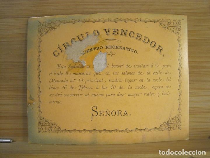 Altri oggetti di carta: CIRCULO VENCEDOR-CENTRO RECREATIVO-INVITACION BAILE DE MASCARAS-VER FOTOS-(101.201)
