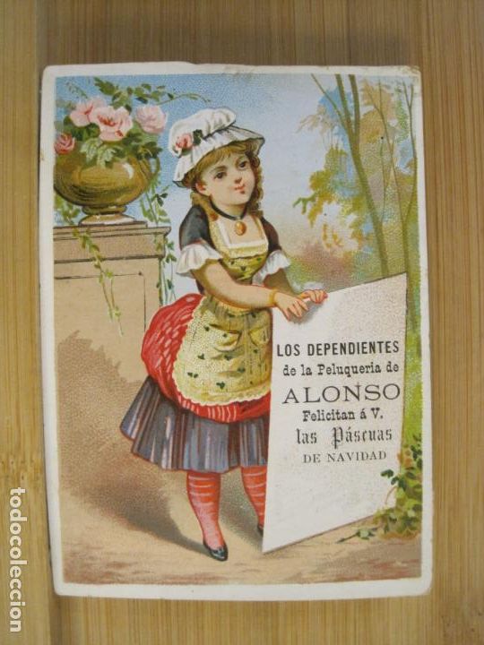 Outros artigos de papel: LOS DEPENDIENTES PELUQUERIA DE ALONSO-FELICITACION ANTIGUA-VER FOTOS-(101.506)