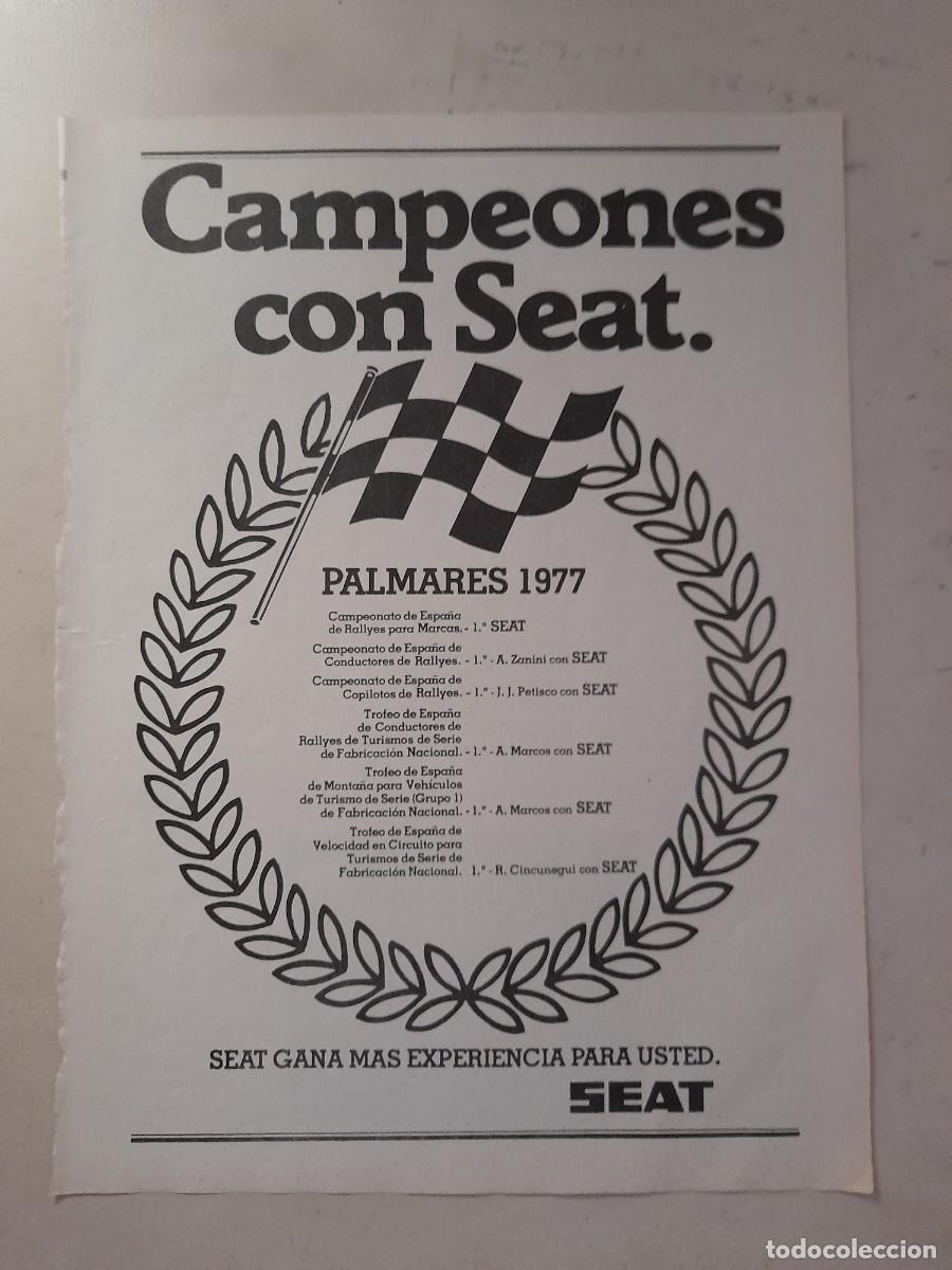 Collectionnisme Papier divers: ANUNCIO PUBLICIDAD SEAT PALMARES 1977 AUTOM&Oacute;VIL HOJA DE REVISTA